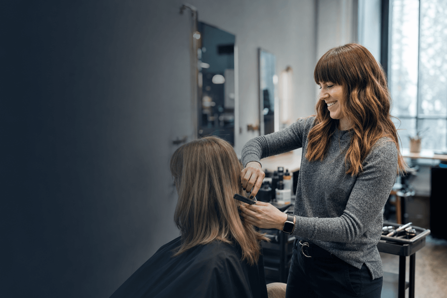 Friseurin bei der Arbeit in einem modernen Salon